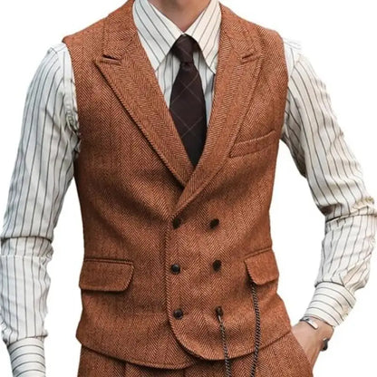 Men Vest Brown Suede Leather Gentleman Business Waistcoat Vintage Regular Slim Autumn Winter Banquet Men's Suit Vest