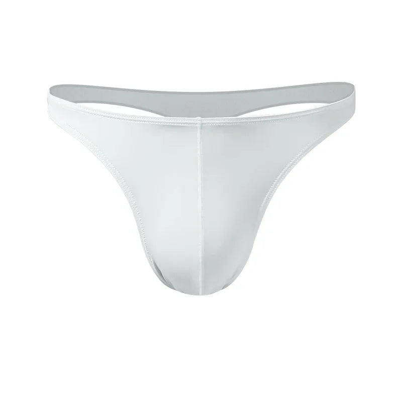 5PCS Men's low waist solid color U convex stretch tight T underwear ice silk slip hip Thong breathable T pants