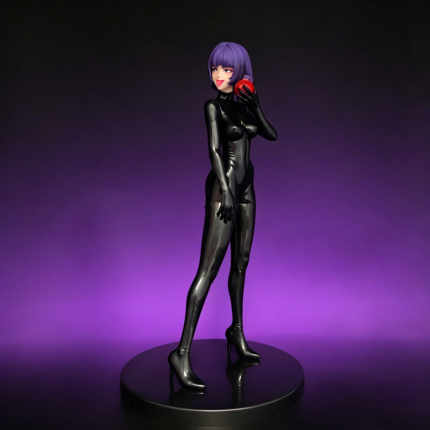 24cm Anime Girl Figure Purple Hair Elf Black Bodysuit PVC Statue Collectible Model Doll Desk Ornament Gift