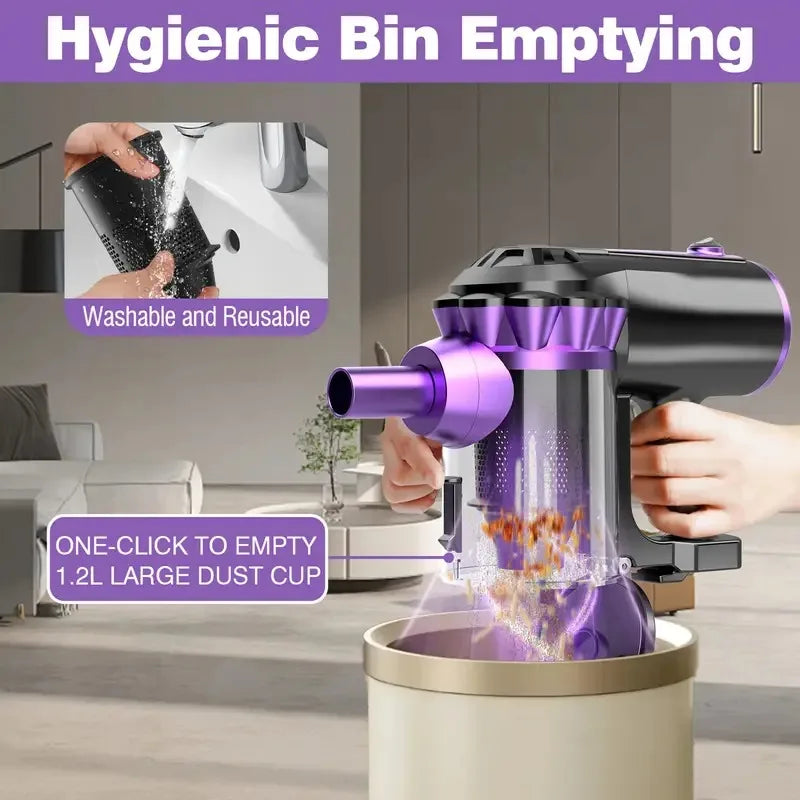 18kPa Max Handheld Vacuum, 3-in-1 Cordless Cleaner (Detachable Battery + Washable HEPA), Low Noise ≤60dB, Super Light 0.75kg