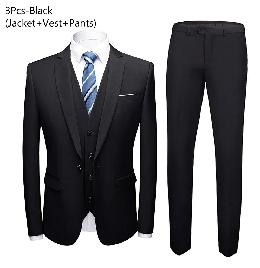 Suit Men Elegant For Wedding 3 Pieces 2 Set Jackets Vest Pants Blazers Groom's Formal Full Business Coats 2025 Costume