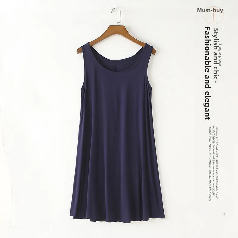 Loose Modal Summer Dr Women's Vest Dr plus Size Large 200 Pou Wearable Base Layer Korean Sle round Ne Midi Dr