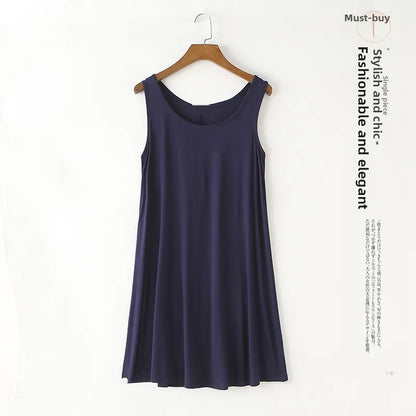 Loose Modal Summer Dr Women's Vest Dr plus Size Large 200 Pou Wearable Base Layer Korean Sle round Ne Midi Dr