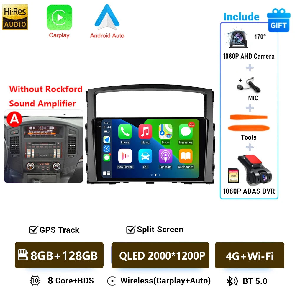 Android 16 QLED Car Radio For Mitsubishi Pajero 4 V80 V90 2006-2024 Autoradio Multimedia Player GPS For Carplay Android Auto bt