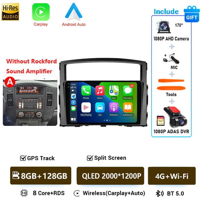 Android 16 QLED Car Radio For Mitsubishi Pajero 4 V80 V90 2006-2024 Autoradio Multimedia Player GPS For Carplay Android Auto bt