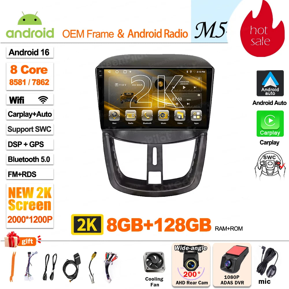 Android 15 For Peugeot 207 207CC 2006 - 2015 Car Radio Multimedia Video Player Stereo Head Unit 2 din Wireless Android Auto Wifi