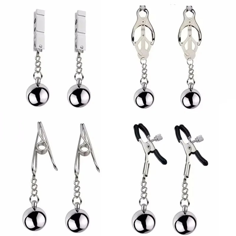 Heavy Nipple Clamp Clips Weight Slave Stimulator Metal Nipple Clips With Ball Weight Breast Bondage Restraint Sex Toy Woman