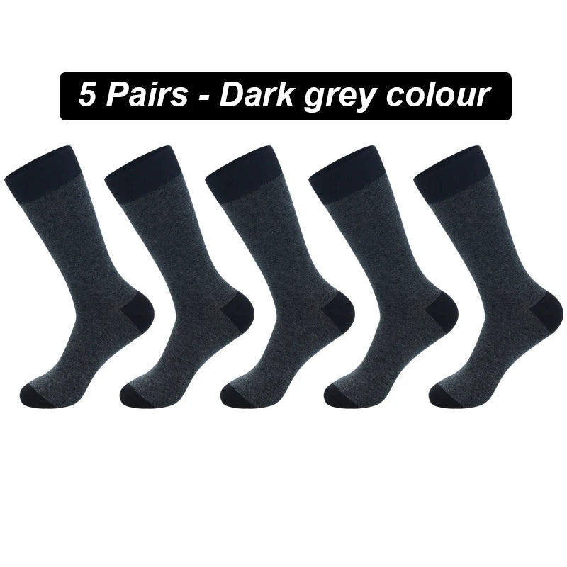 5Pairs High Quality Men's Long Socks Striped Solid Color Business Sports Breathable New Male Black Plus Size EU40-47