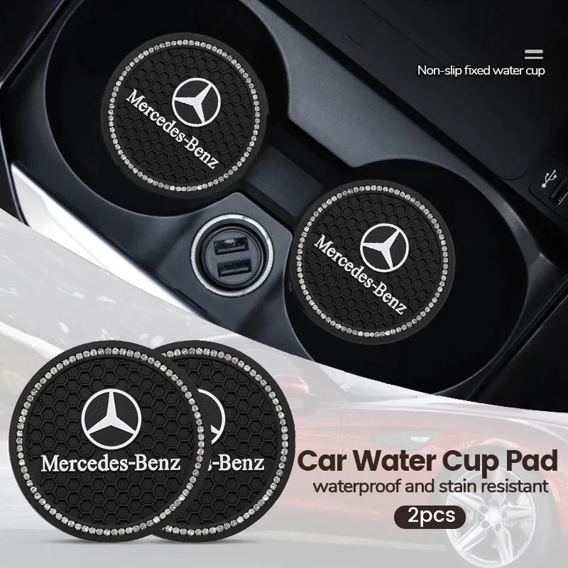 2Pcs Crystal Decoration Silicone Mat Car Water Cup Groove Anti-slip Pads For Mercedes Benz AMG Smart W205 C300 W203 W206 W108