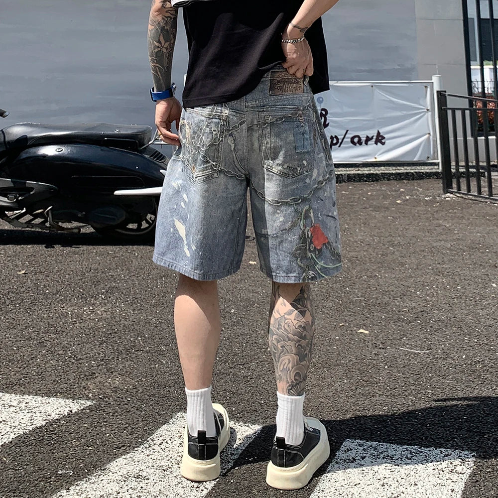 High Street Men Cargo Jeans Shorts Summer Casual Multiple Pockets Loose Shorts Hip Hop Harajuku Denim Short Pants Y2K Clothing