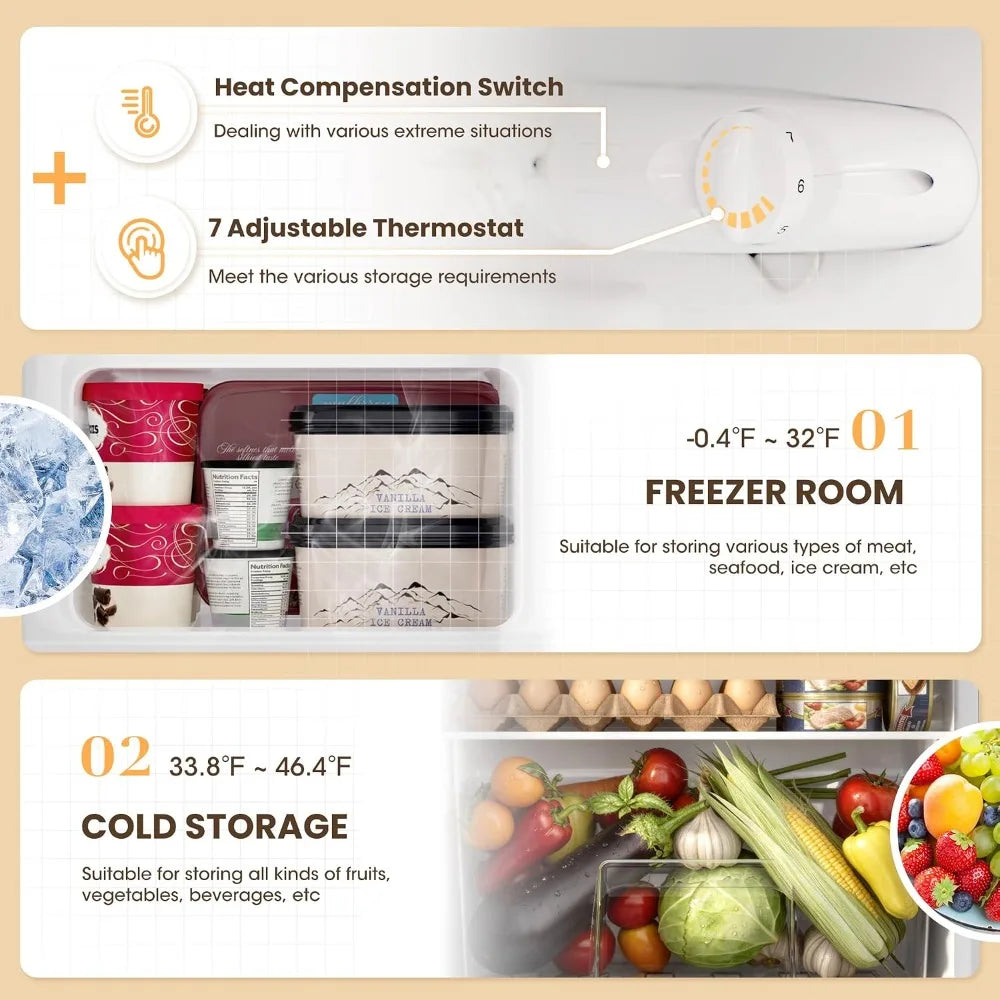 3.6 Cu.Ft Mini Fridge with Freezer, 2-Door Compact Refrigerator with Adjustable Thermostat, Quiet for Bedroom, Dorm & Office