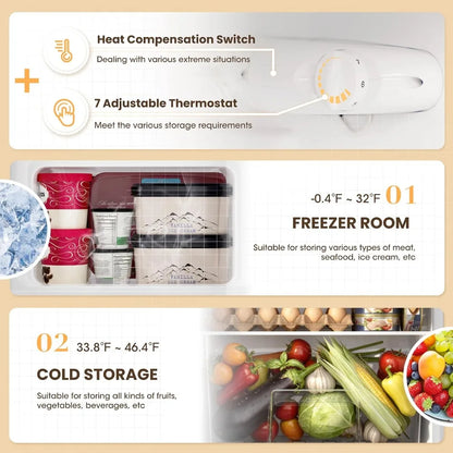 3.6 Cu.Ft Mini Fridge with Freezer, 2-Door Compact Refrigerator with Adjustable Thermostat, Quiet for Bedroom, Dorm & Office