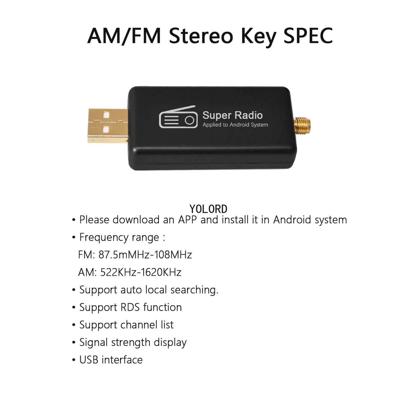Universal Car Radio AM/FM Stereo Adapter Receiver USB Stick Antenna Box Applied to Android System APK Control