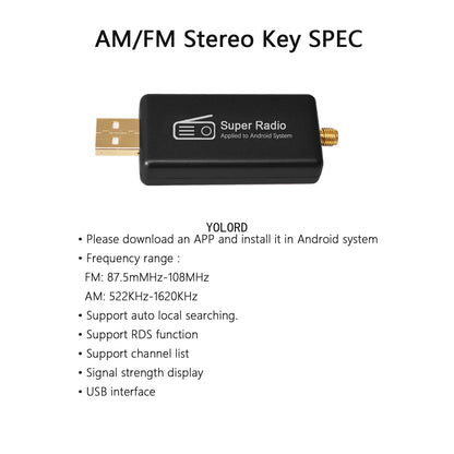 Universal Car Radio AM/FM Stereo Adapter Receiver USB Stick Antenna Box Applied to Android System APK Control