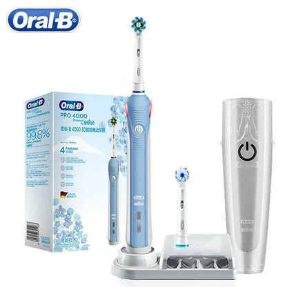 Oral B Electric Toothbrush Pro 4000 3D Action Daily Clean Teeth Visible Pressure Sensor 4 Modes Gum Cares Waterproof Rechargeabl
