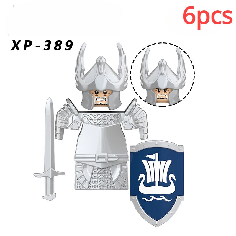 KT1051 Gondor Medieval Knight Building Blocks Figures Lancer Archer Soldier Minifigures With Helmet DIY Bricks Toys For Gift