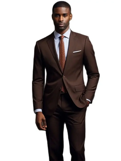 2 Piece Dark Brown Men Suits Set Formal Single Breasted Notch Lapel Male Suit Slim Daily Smart Causal Office Wedding Tuxedo