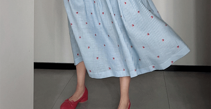 Blue Striped Linen Set Women's Long Sleeve Heart Print Blouse Half Skirt Two Piece Set Summer Fashion Ensemble for Young Women