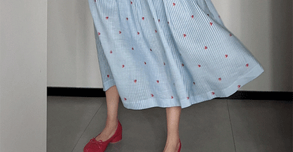 Blue Striped Linen Set Women's Long Sleeve Heart Print Blouse Half Skirt Two Piece Set Summer Fashion Ensemble for Young Women