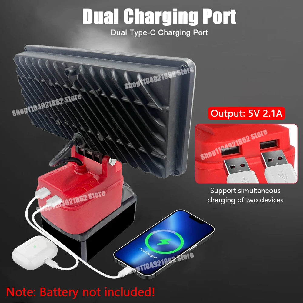 Power Tool Parts 8 Inch Work Lights Lamp Spotlight for Milwaukee for M18 for Dewalt DCB200 18V 20V Li-ion Battery USB Power Bank