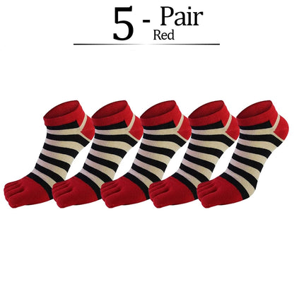 5 Pairs/lot Combed Cotton Ankle 5 Finger Socks Men Boy Striped Colorful Casual Sweat-Absorbing Breathable Boat No Show Toes Sock