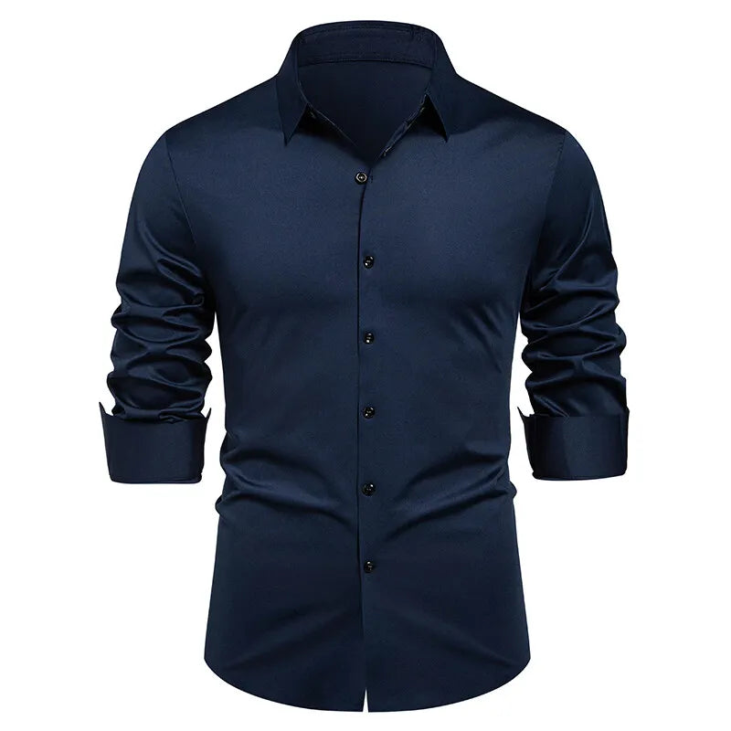 2025 Men's High Quality Shirt Solid Color Fashion Business Leisure Social Dress Ball Shirt Men's Formal Dress Slimming Shirt