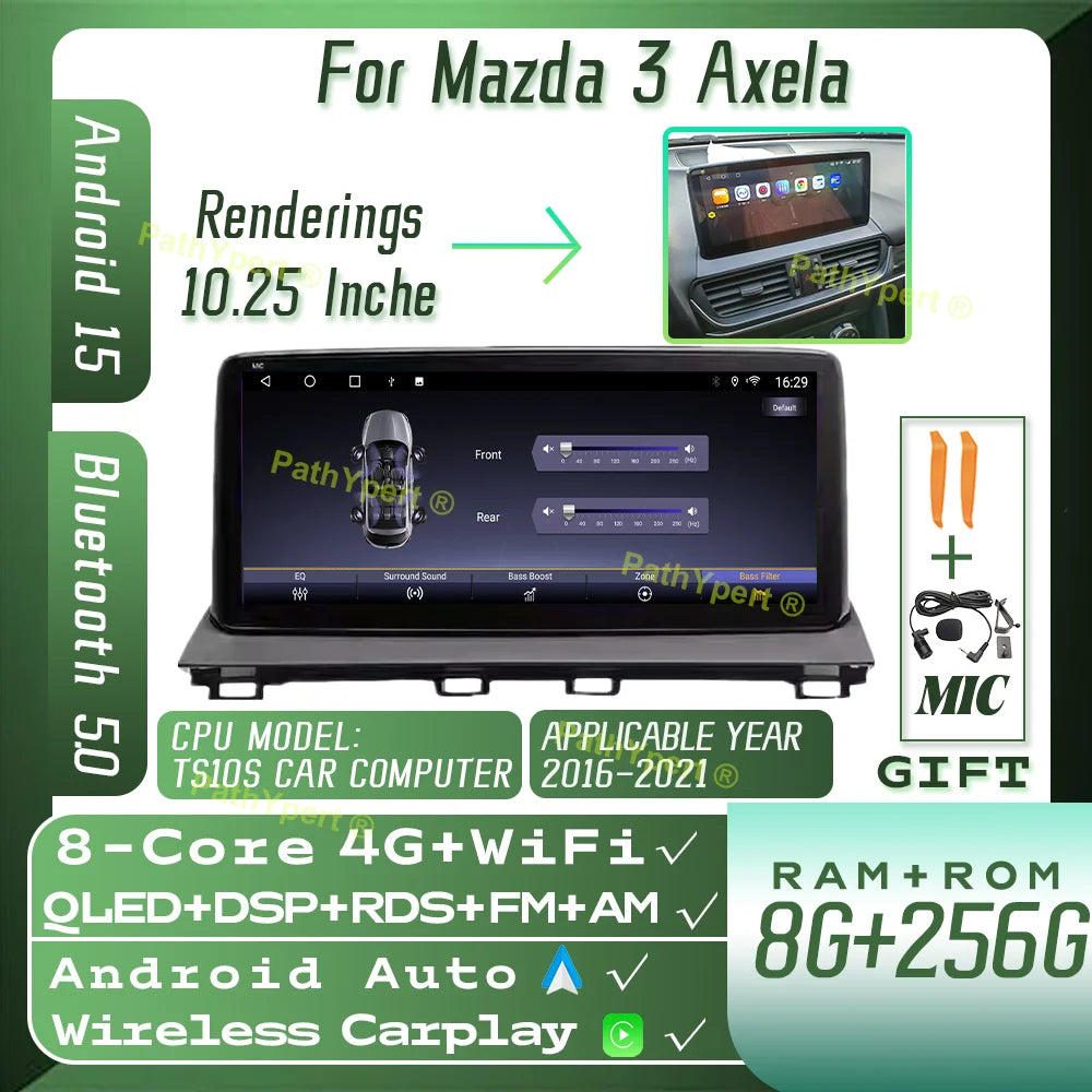 8 Core 8G+256GB Android 15 For Mazda 3 Axela 2016-2021 10.25"Touch Screen 2DIN Smart Car System Stereo BT WIFI Carplay AutoRadio