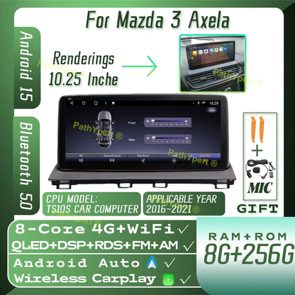 8 Core 8G+256GB Android 15 For Mazda 3 Axela 2016-2021 10.25"Touch Screen 2DIN Smart Car System Stereo BT WIFI Carplay AutoRadio