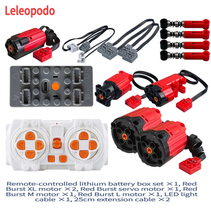 2.4G Power Functions Kit Compatible with Technic, Lithium Battery Box, L Motors Servo LED Cables Shock Absorbers for MOC Mod