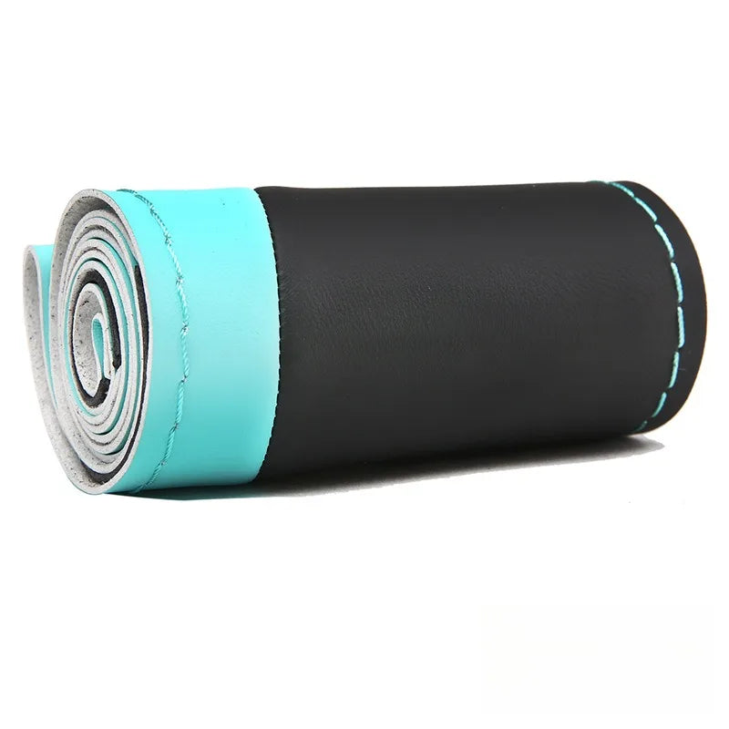 Leather Hand Sewn Steering Wheel Covers Universal DIY Braiding Car Steering Wheel Cover Car Accessories Steering Wheel Wrap 38CM