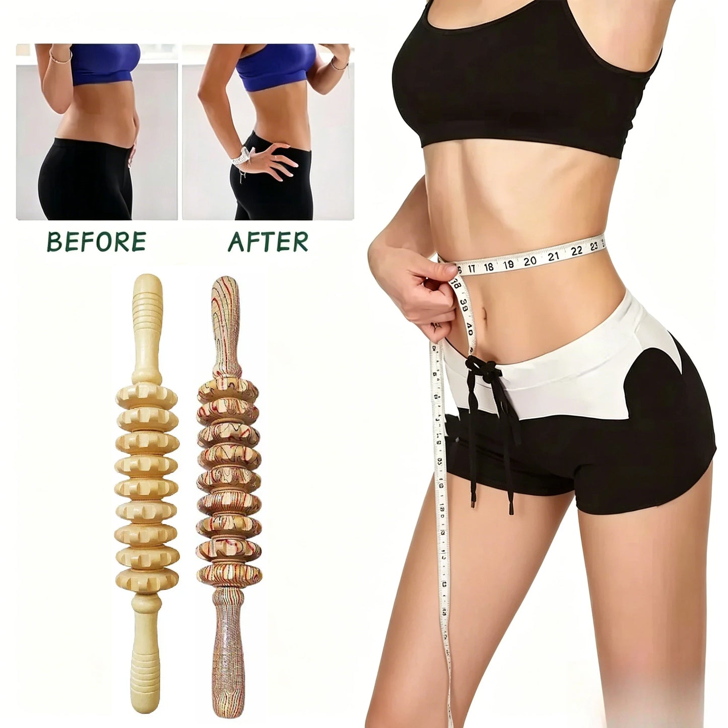 9 Rollers Wooden Massager Handheld Roller Stick Trigger Point Manual Massage Tools for Anti-cellulite, Body Muscle Pain Relief
