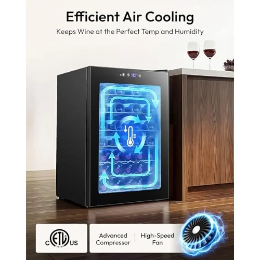 Wine cooler refrigerator for home kitchen bar use, stainless steel, black, 45-bottle capacity with glass door and adjustable te
