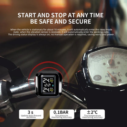 Motorcycle Tire Pressure Monitor Digital Display External Motorcycle Wireless Tire Pressure Detector With 2 External Sensors