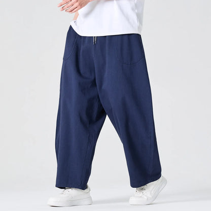 Wide Leg Pants Men Loose Fashion Harajuku Casual Trousers Men Cotton Comfortable Joggers Solid Color Cargo Pants Men Streetwear
