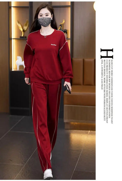 Ladies Large Size Cotton Embroidered Sportswear Set Casual Long Pants Two-Piece Fashionable Outfit for plus Size Women