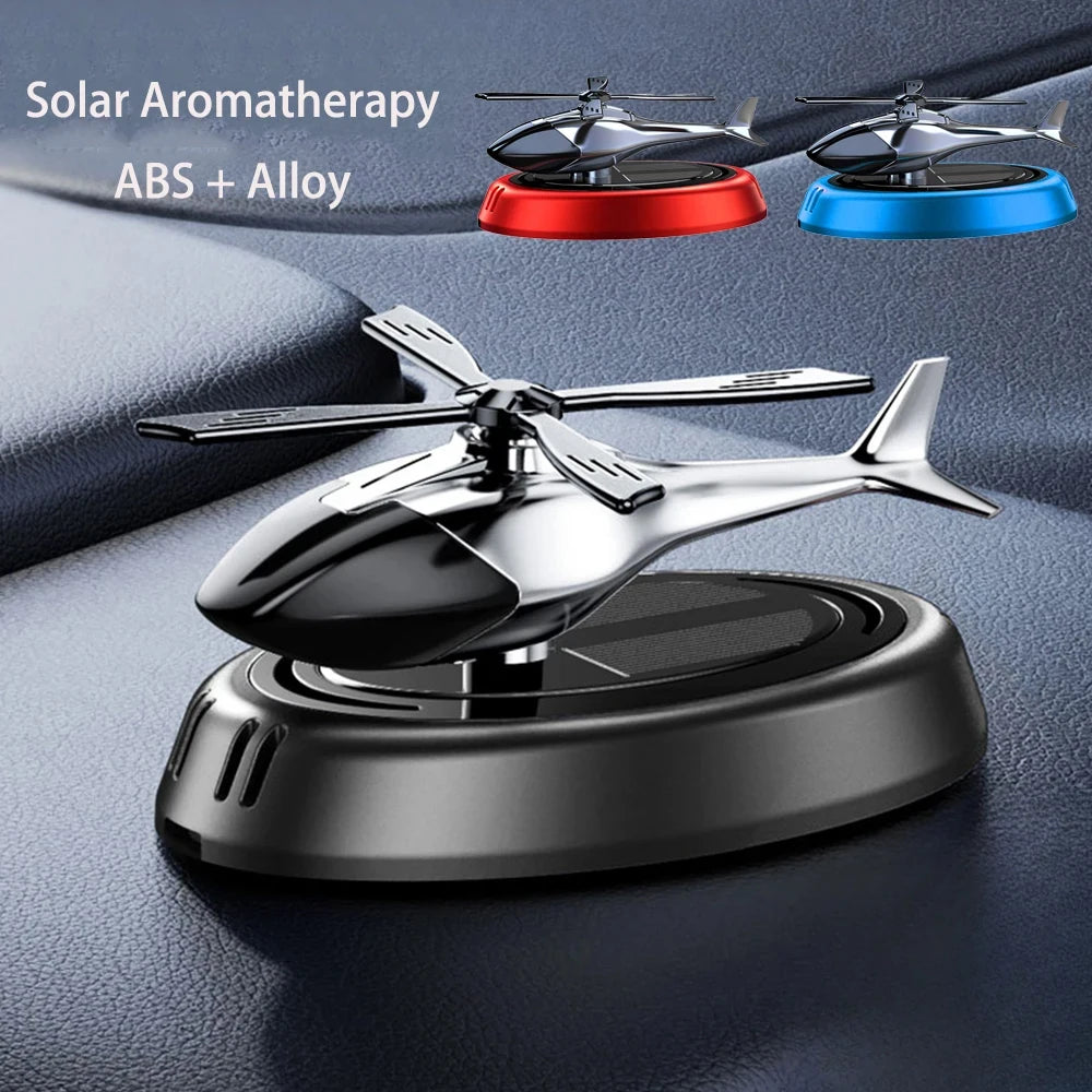 Solar Rotating Helicopter Aromatherapy Car Air Freshener Alloy + Abs Wooden Aromatherapy Machine Car Aromatherapy Aircraft