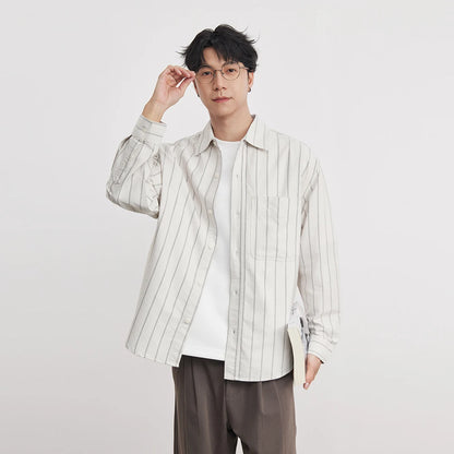 Fashion Oxford Wide Striped Cotton Lapel Long-sleeved Shirt Men Spring And Autumn 2026 New Men's Shirt Trend