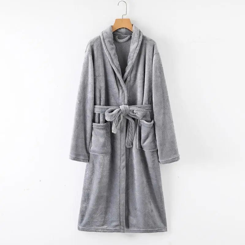 Thickened Long Coral Fleece Robe for Women Autumn Winter Plush Flannel Sleepwear Ankle-Length Men's Bathrobe Home Clothes