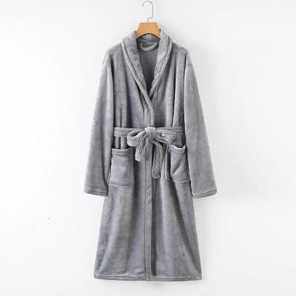 Thickened Long Coral Fleece Robe for Women Autumn Winter Plush Flannel Sleepwear Ankle-Length Men's Bathrobe Home Clothes