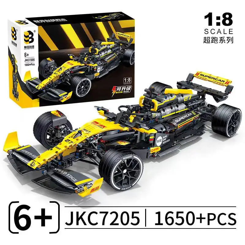 1:8 Technical JKC7205 Racing Driver 27 Building Block Supercar Remote Control Lighting Racing Renault F1 Toy Kids Gift