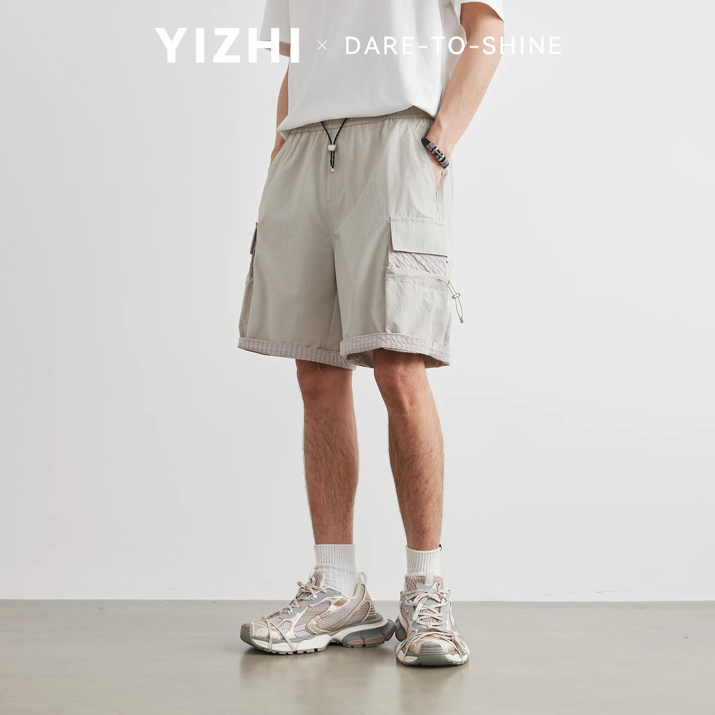 2026 Summer Solid Cargo Shorts Men Quick Dry Lightweight Breathable Multi-Pocket Drawstring Straight Leg Short Pants
