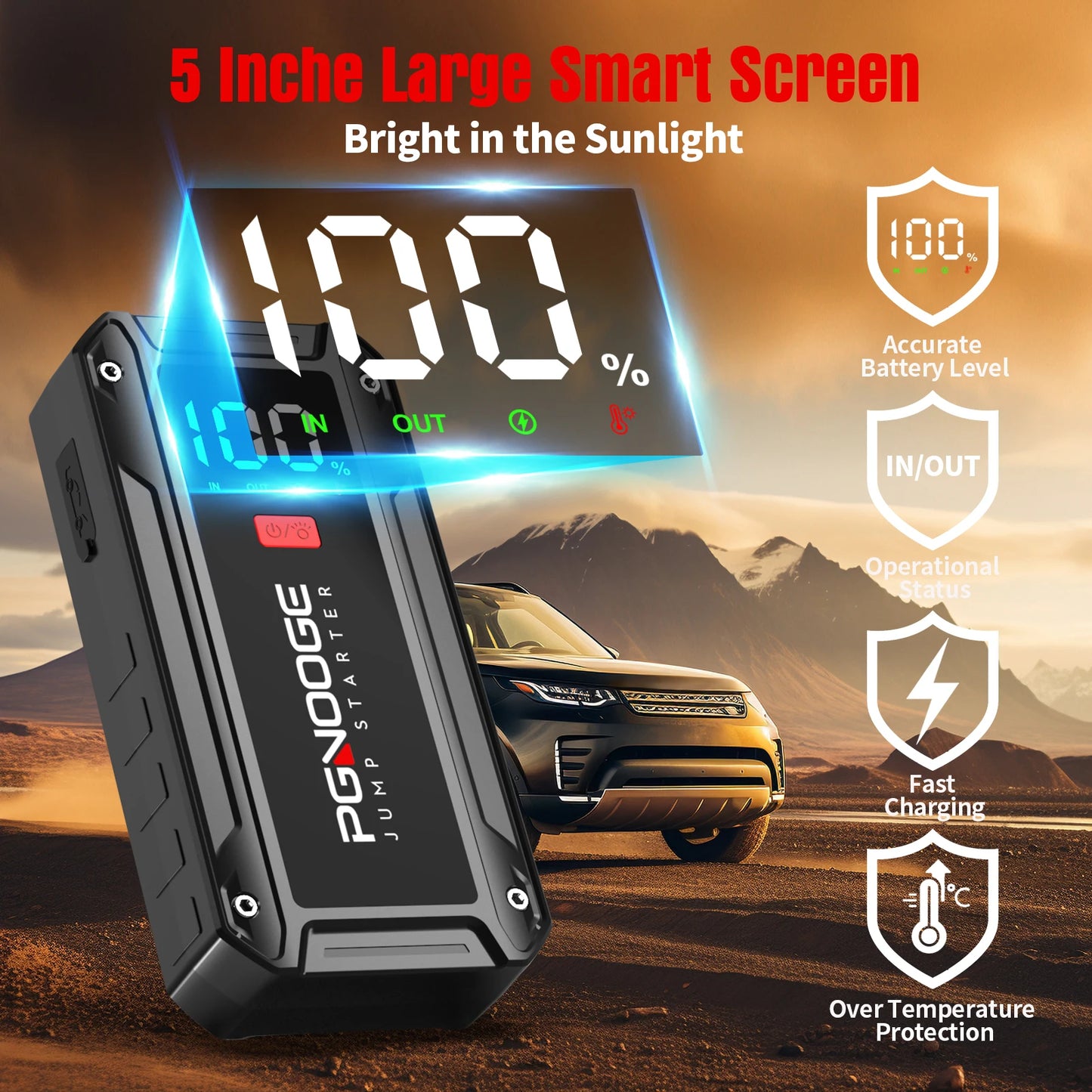 PGNOOGE 6000A 26800mAh Car Jump Starter, Car Battery Booster, Car Jump Starter Power Bank, Car Starter, Portable Battery Pack