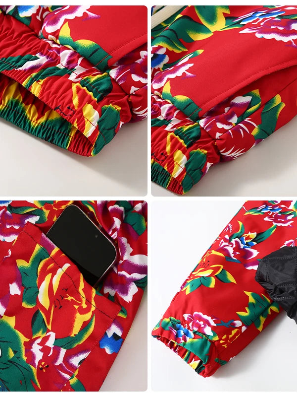 Thiened Cotton Pants for Men Winter Floral Print Warm Casual Straight Leg Long Trousers Trendy Youth Sle Floral Pattern