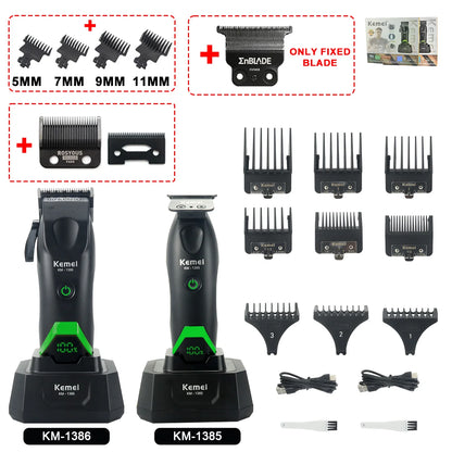 Kemei 1386 Men's Hair Clipper 8000RPM DLC Blade with Base Charger LED Display 2000mAh Professional Hair Cutting Machine Trimmer