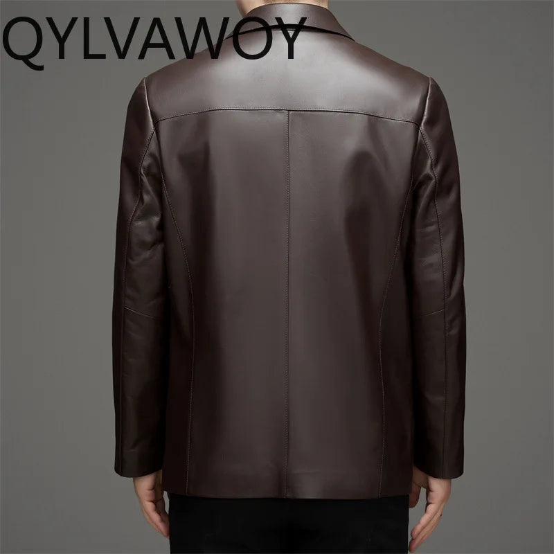 QYLVAWOY Real Sheepskin Coat Men's Leather Jackets 2025 Autumn Winter Male Single-breasted Genuine Leather Jacket for Man 가죽재킷