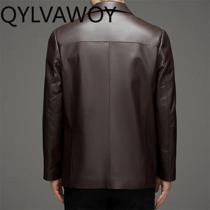 QYLVAWOY Real Sheepskin Coat Men's Leather Jackets 2025 Autumn Winter Male Single-breasted Genuine Leather Jacket for Man 가죽재킷