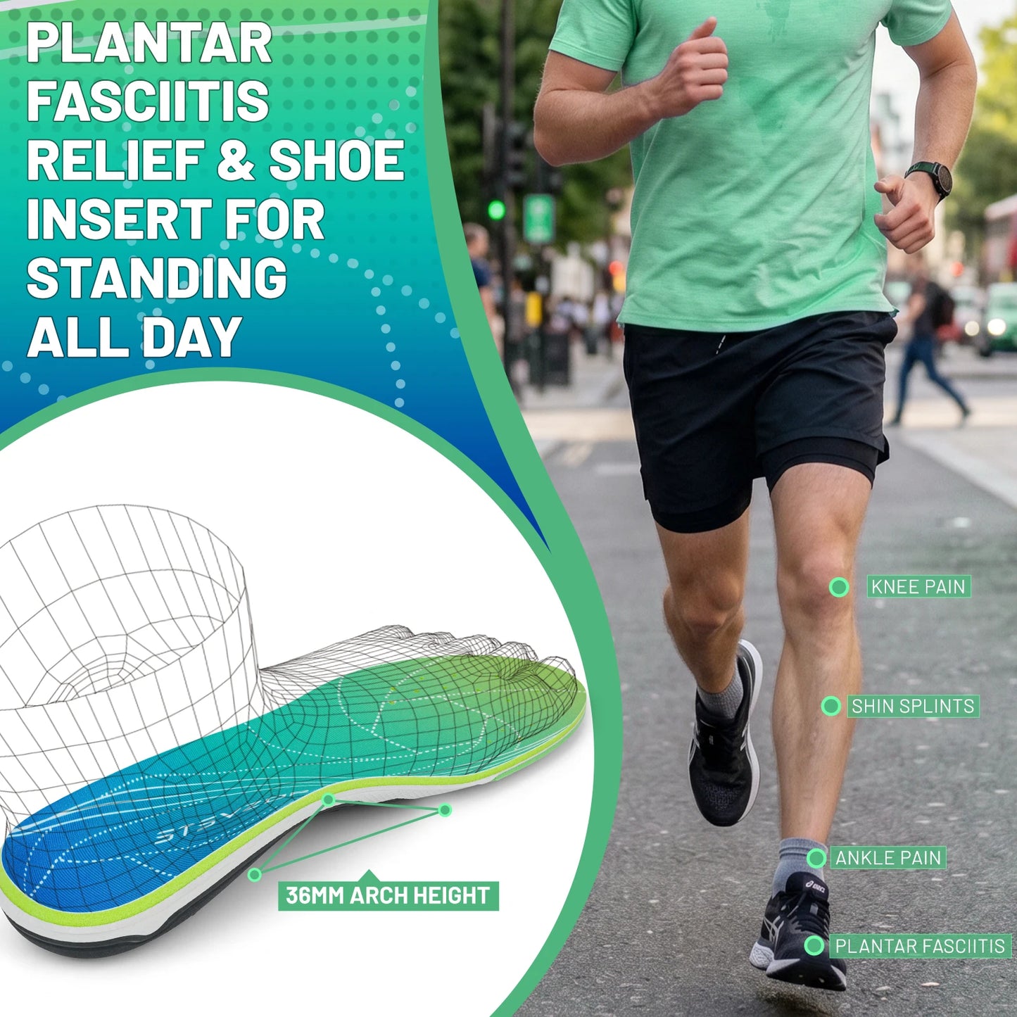 iFitna High Arch Support Orthopedic Sport Insole Plantar Fasciitis Relief Flat Foot Men Women Orthotic Insert Shoe Sole