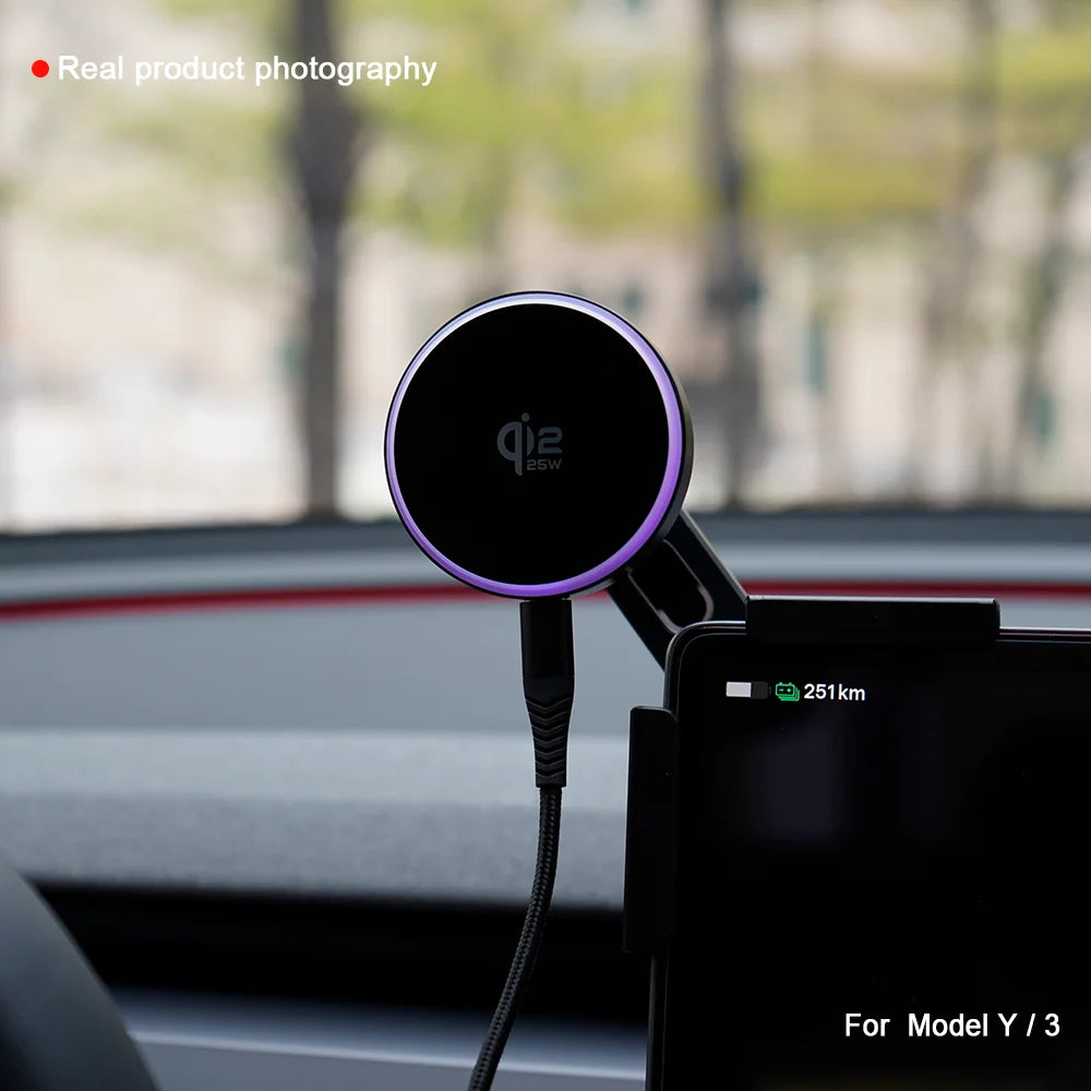 25W Car Phone Mount Holder Magnetic Wireless Charger Compatible with MagSafe for Tesla Model 3 Y HIGHLAND LAUNCH JUNIPER 2026