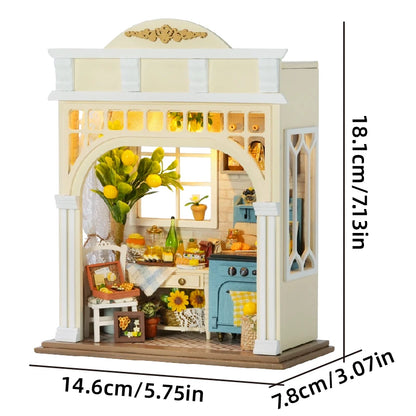 DIY Miniature House Kit Wooden Dollhouse with LED Light Handmade 3D Puzzle Model Building for Friends Birthday Gifts Home Decor