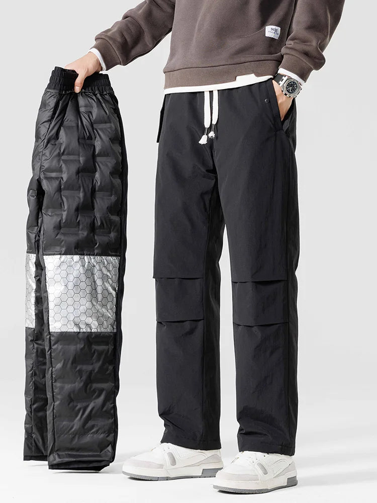 Winter Puffer Warm Pants 90% White Duck Down Padded Straight Trousers Male Windproof Waterproof Snow Cold Thermal Casual Pants